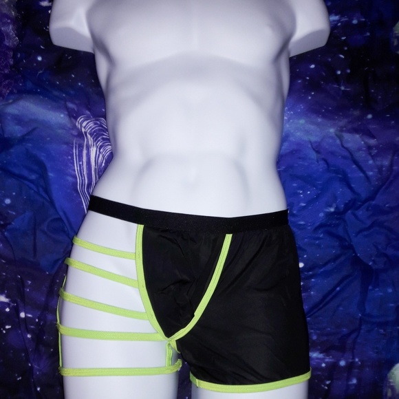 Men's Black & Green Strappy Boxer Briefs O/S - Picture 4 of 6
